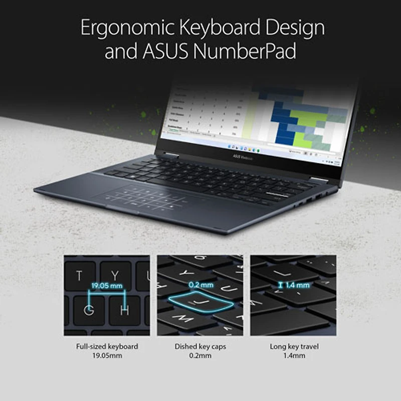 Portable professionnel à écran tactile 14 po Vivobook S 14 Flip d'ASUS - Bleu calme (Ci7-13620H d'Intel/RAM 16 Go/SSD 1 To)