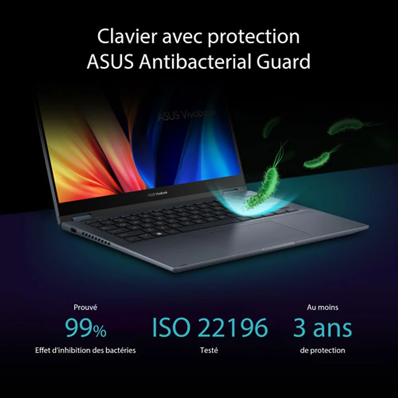 Portable professionnel à écran tactile 14 po Vivobook S 14 Flip d'ASUS - Bleu calme (Ci7-13620H d'Intel/RAM 16 Go/SSD 1 To)