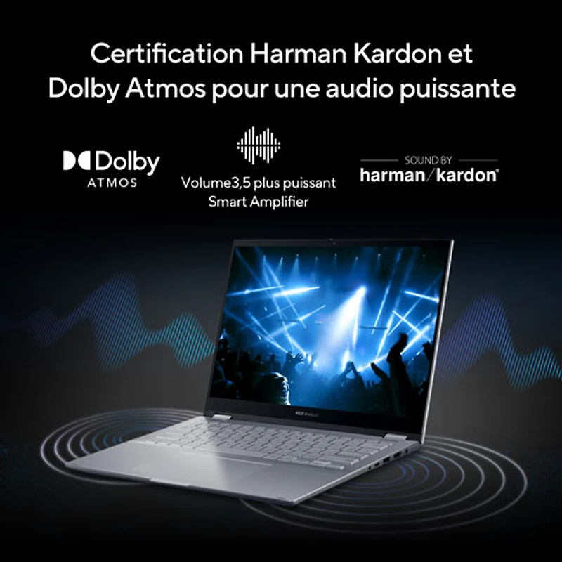 Portable professionnel à écran tactile 14 po Vivobook S 14 Flip d'ASUS - Bleu calme (Ci7-13620H d'Intel/RAM 16 Go/SSD 1 To)