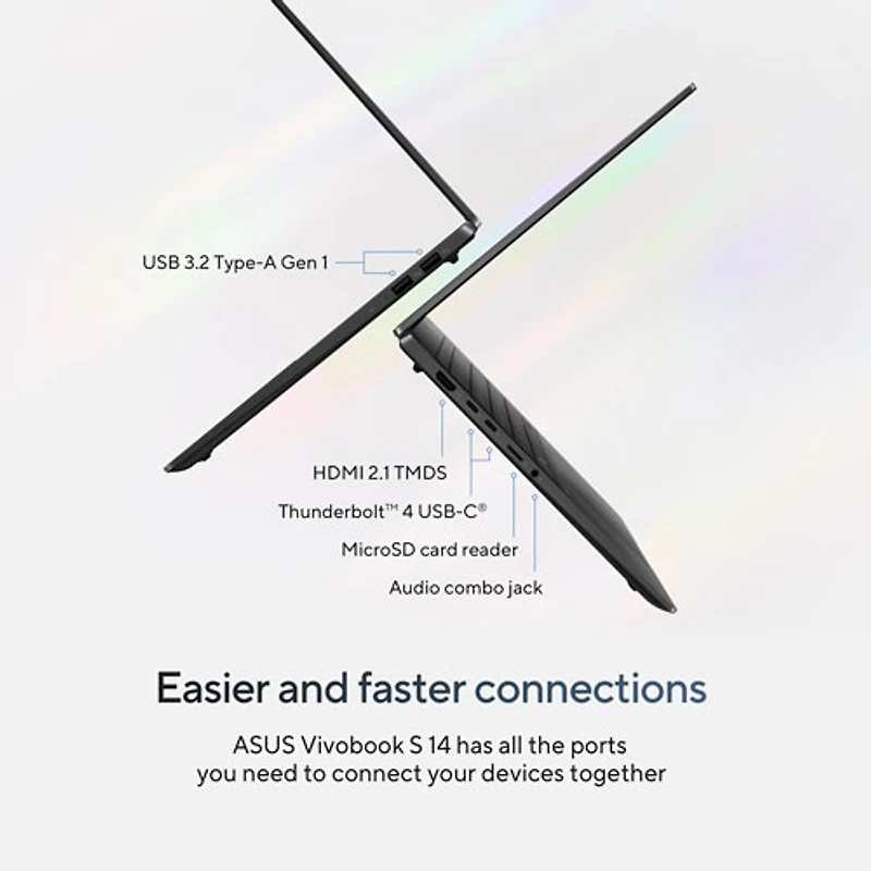 Portable professionnel de 14 po Vivobook S 14 d'ASUS - Noir neutre (Core Ultra 7 d'Intel/RAM 16 Go/SSD 1 To/Windows 11 Famille)