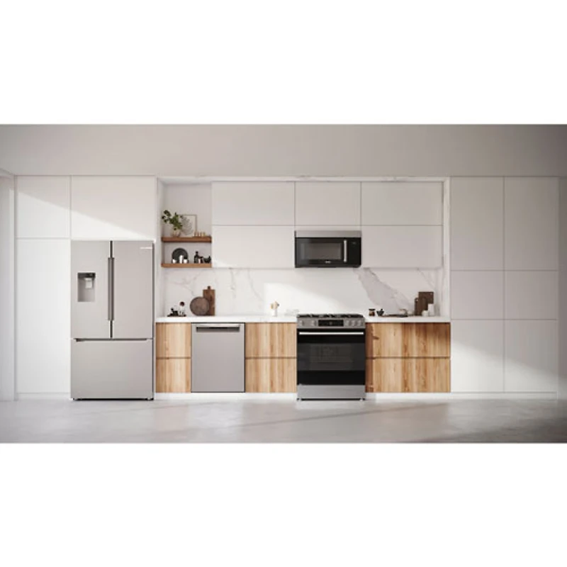 Cuisinière à gaz autonome convection véritable friture air chaud 5,8 pi³ 30 po série 100 de Bosch (HGF1050MUC) - Acier inoxydable