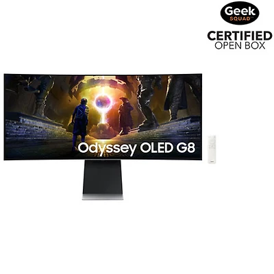 Boîte ouverte - Moniteur de jeu G-Sync/FreeSync DELO incurvé WQHD 175 Hz 0,03 ms gris à gris 34 po Odyssey G8 de Samsung (LS34DG850SNXZA) - Argenté