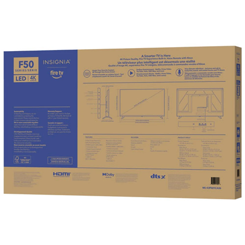 Insignia 43" 4K UHD HDR LCD Fire TV Smart TV (NS-43F501CA26) - 2025
