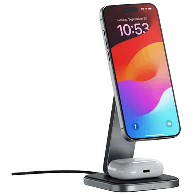 Satechi 2-in-1 Foldable 15W Qi2 Wireless Charging Stand - Space Grey