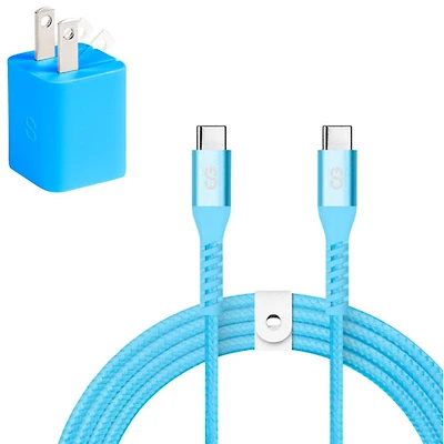 Chargeur mural USB-C GaN de 30 W Vibrance avec câble USB-C de 1,5 m de LOGiiX - Turquoise