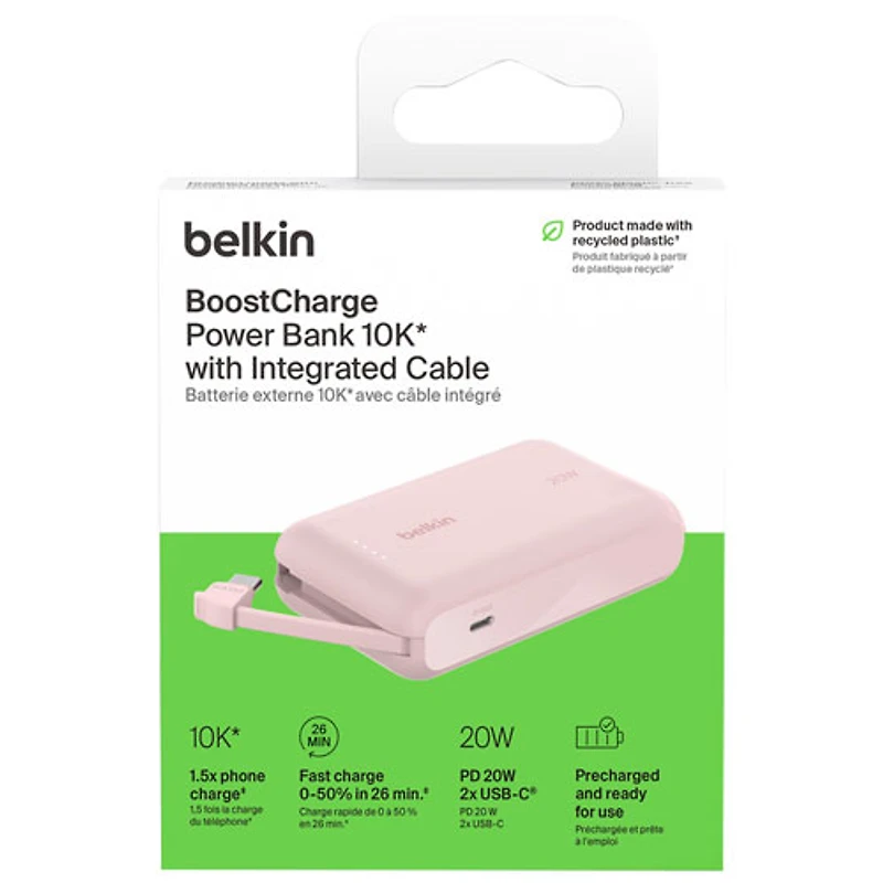 Chargeur portable USB-C de 10 000 mAh BoostCharge de Belkin - Rose
