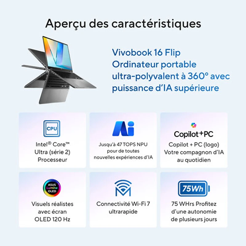 ASUS Vivobook 16 Flip 16" Touchscreen 2-in-1 Copilot+ PC - Matte Grey (Intel Core Ultra 7 258V/32GB RAM/1TB SSD)