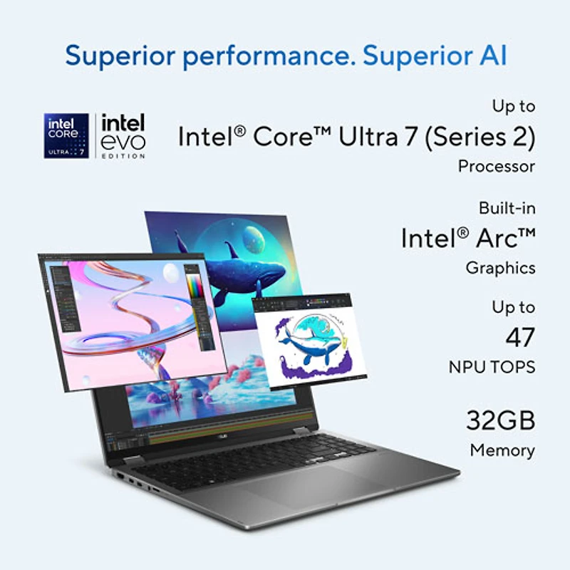 ASUS Vivobook 16 Flip 16" Touchscreen 2-in-1 Copilot+ PC - Matte Grey (Intel Core Ultra 7 258V/32GB RAM/1TB SSD)
