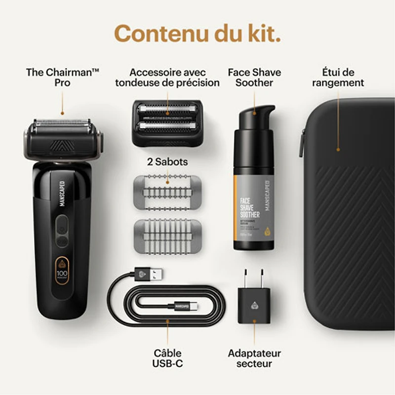 Trousse d'accessoires de rasage essentiels avec tondeuse à grille sans fil Chairman Pro de Manscaped