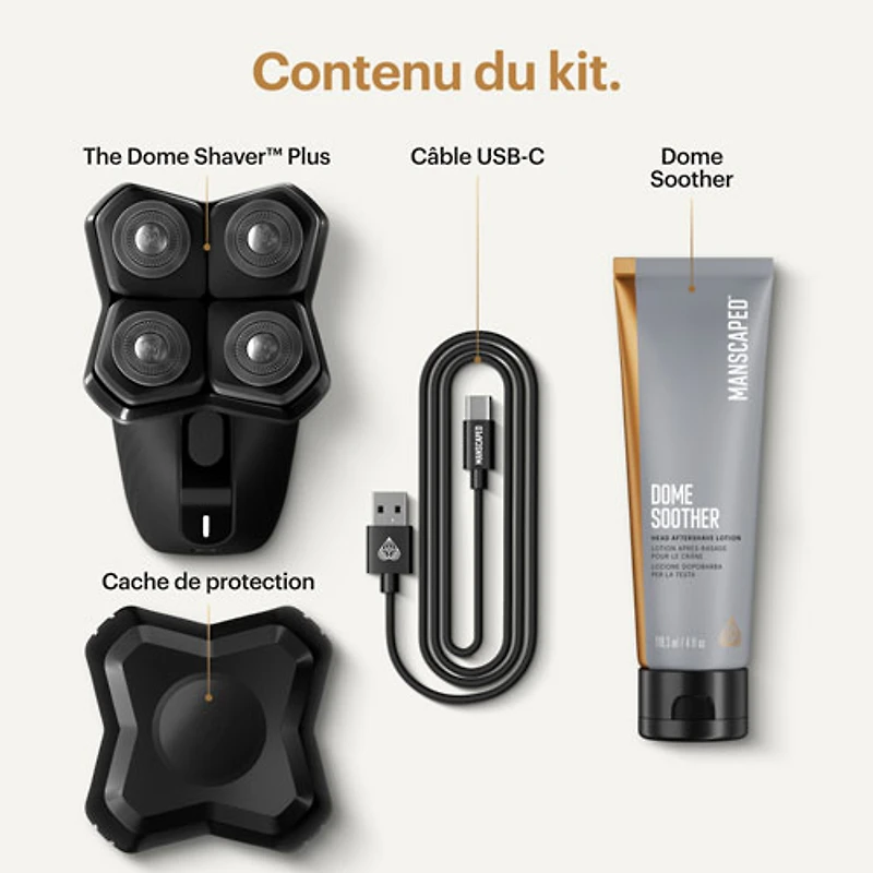 Trousse d'accessoires essentiels avec rasoir sans fil pour la tête et le cuir chevelu Dome Shaver Plus de Manscaped