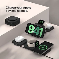 Tapis de chargement de voyage sans fil 3-en-1 Qi2 de 15 W de Belkin avec sac de transport - Noir