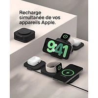 Tapis de chargement de voyage sans fil 3-en-1 Qi2 de 15 W de Belkin avec sac de transport - Noir