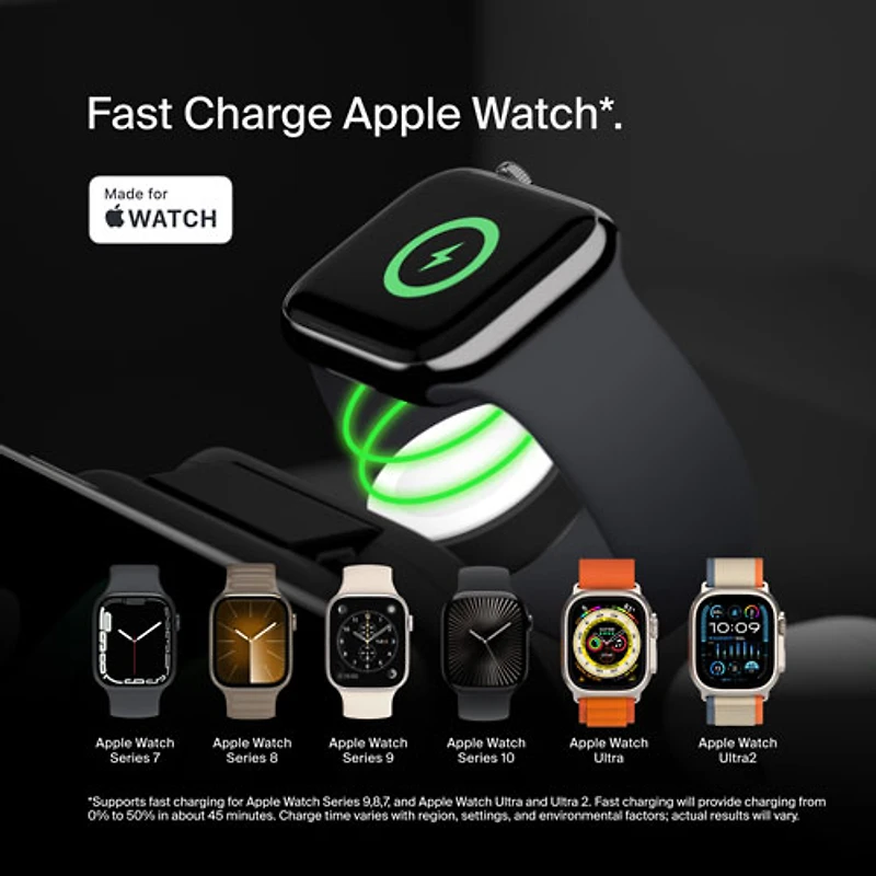 Tapis de chargement de voyage sans fil 3-en-1 Qi2 de 15 W de Belkin avec sac de transport - Noir