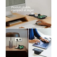 Tapis de chargement de voyage sans fil 3-en-1 Qi2 de 15 W de Belkin avec sac de transport - Noir