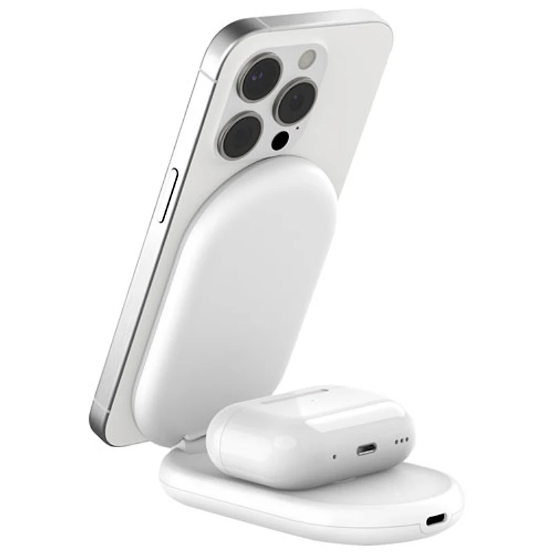 Support de chargement sans fil repliable 2-en-1 Qi2 de 15 W de Belkin - Blanc