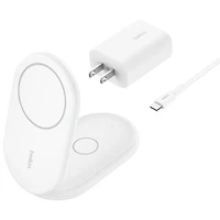 Support de chargement sans fil repliable 2-en-1 Qi2 de 15 W de Belkin - Blanc