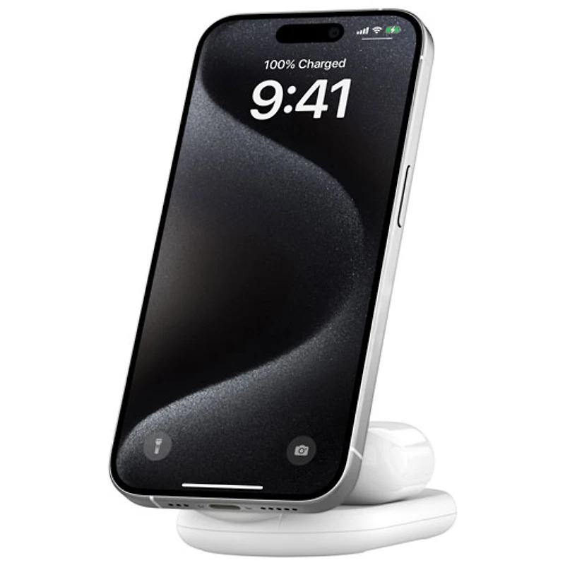 Support de chargement sans fil repliable 2-en-1 Qi2 de 15 W de Belkin - Blanc