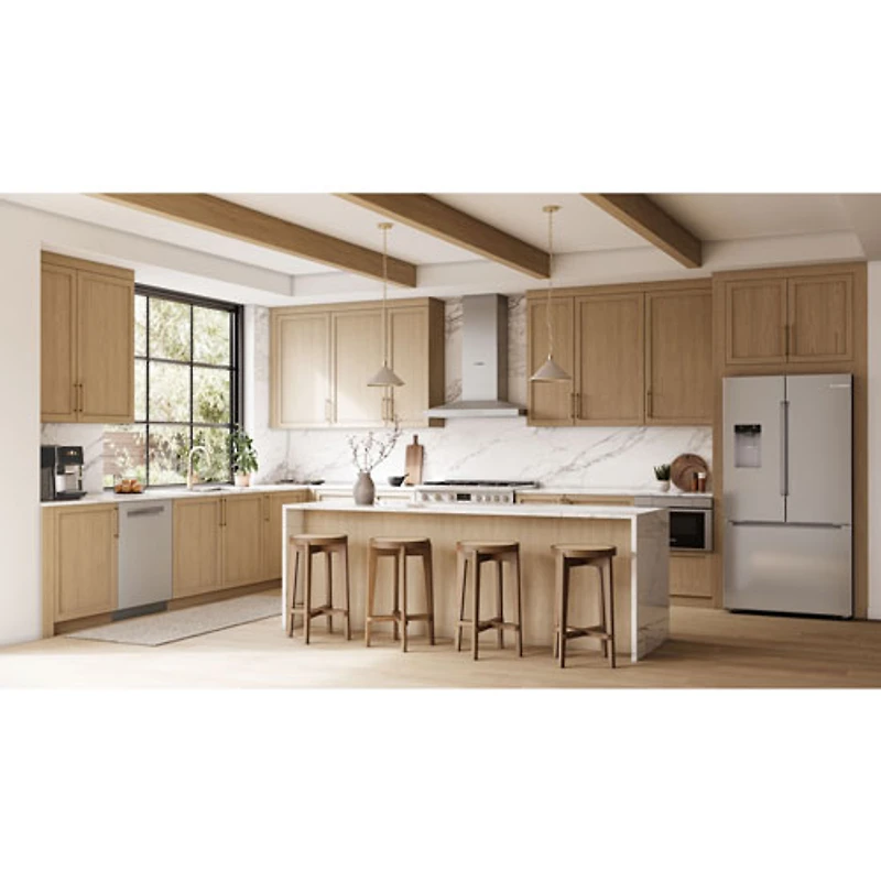 Réfrigérateur à deux portes 21,6 pi³ 36 po avec distributeur d'eau et de glaçons série 100 de Bosch (B36CD10ENS) - Inox