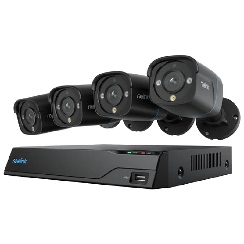 Reolink Wired 8-CH 2TB NVR Security System with 4 4K UHD Bullet Cameras - Black