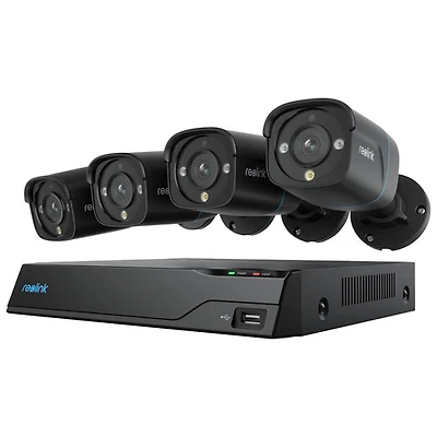 Reolink Wired 8-CH 2TB NVR Security System with 4 4K UHD Bullet Cameras - Black