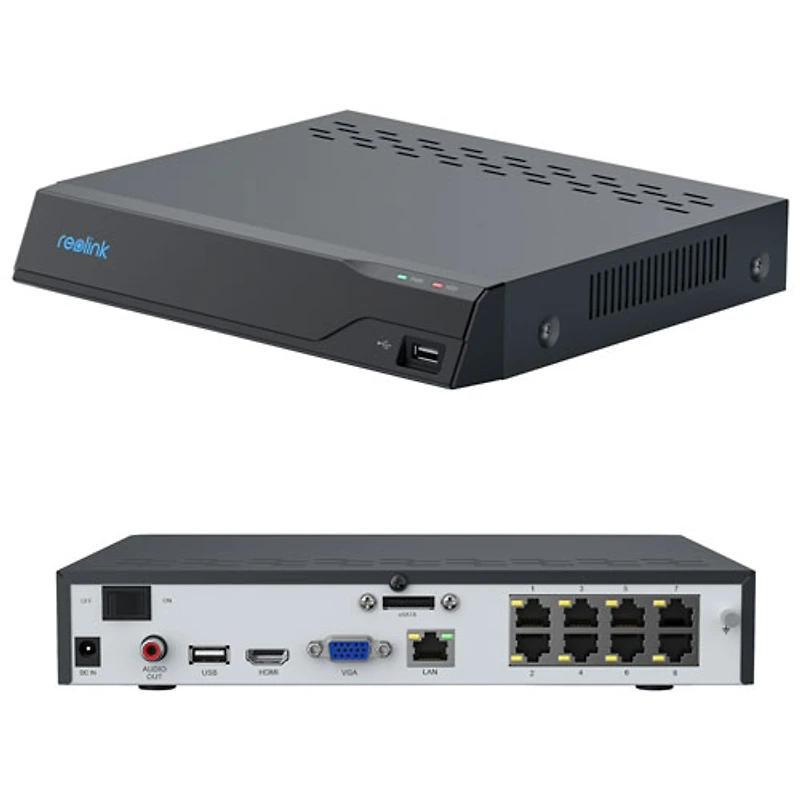 Reolink Wired 8-CH 2TB NVR Security System with 4 4K UHD Bullet Cameras - Black