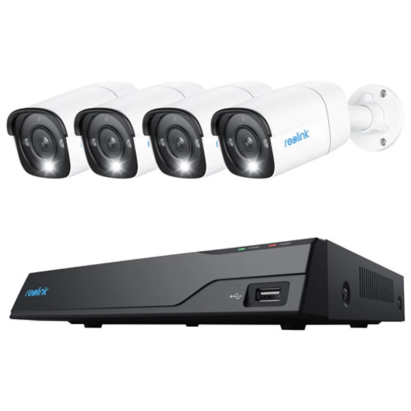 Système de surveillance avec fil 8 canaux à NVR de 2 To de Reolink avec 4 caméras compactes UHD 4K - Blanc