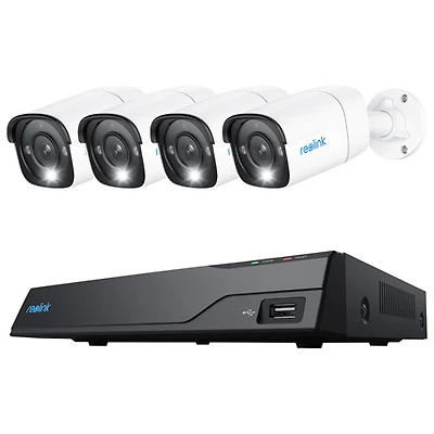 Système de surveillance avec fil 8 canaux à NVR de 2 To de Reolink avec 4 caméras compactes UHD 4K - Blanc