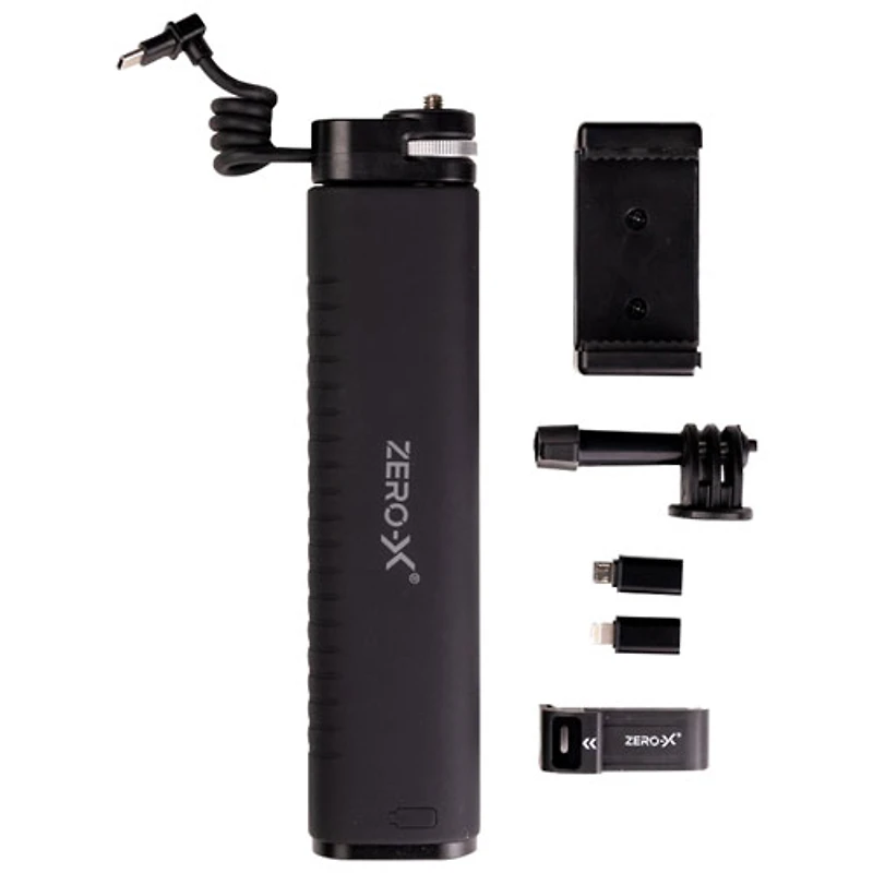 Bras télescopique pour caméra d'action Power Xtend de Zero-X avec chargeur portable de 9000 mAh (ZXC-ACZ02)