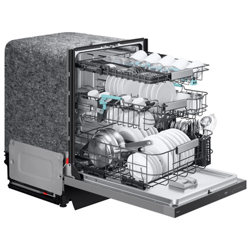 Lave-vaisselle encastrable 24 po 38 dB avec lavage IA et troisième panier de Samsung (DW90F89T0USRAA) - Acier inoxydable