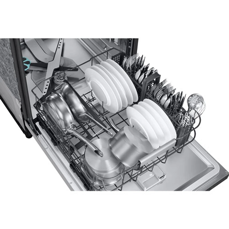Lave-vaisselle encastrable 24 po 38 dB avec lavage IA et troisième panier de Samsung (DW90F89T0USRAA) - Acier inoxydable