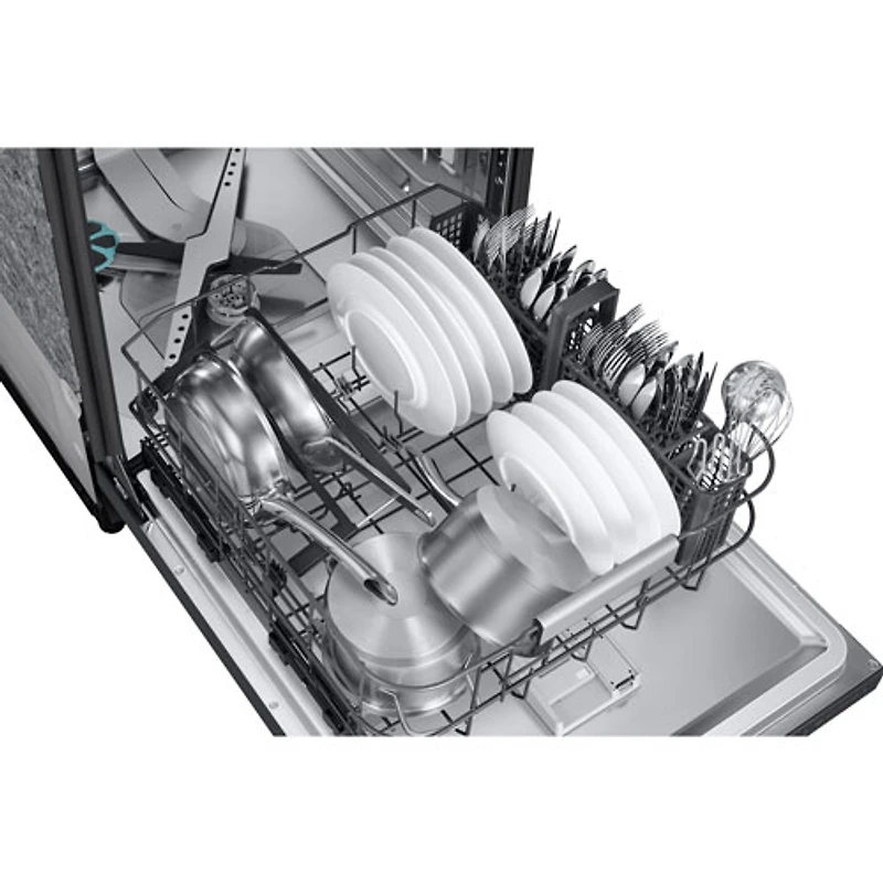 Lave-vaisselle encastrable 24 po 38 dB avec lavage IA et troisième panier de Samsung (DW90F89T0UMTAA) - Acier inoxydable noir mat