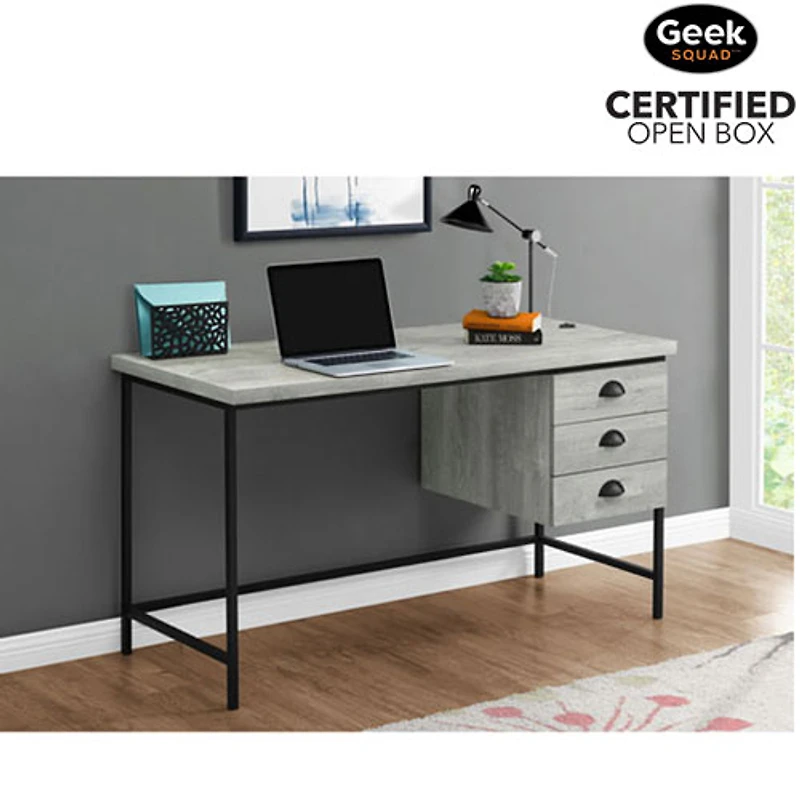 Open Box - Monarch Contemporary Computer Desk with Drawers - Grey/Black