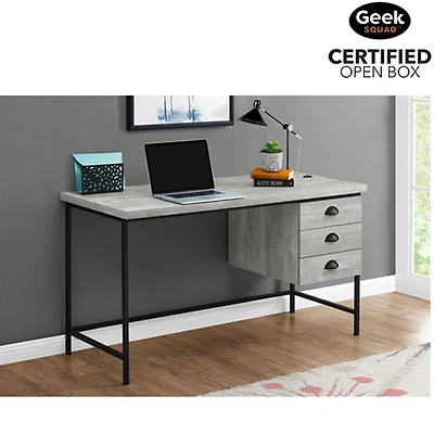 Open Box - Monarch Contemporary Computer Desk with Drawers - Grey/Black