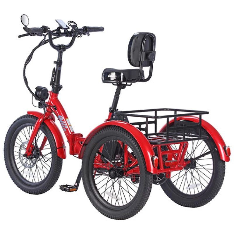 Tricycle électrique pliable à cadre bas Leo de Ollie (moteur 500 W/autonomie 65 km/vitesse maximale 22 km/h) - Rouge