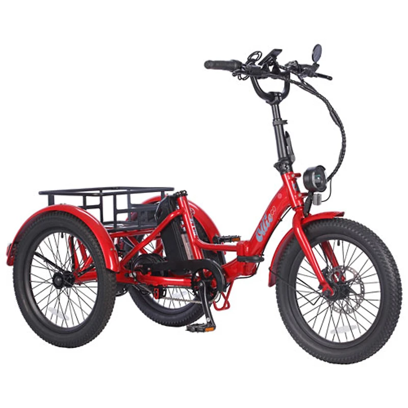 Tricycle électrique pliable à cadre bas Leo de Ollie (moteur 500 W/autonomie 65 km/vitesse maximale 22 km/h) - Rouge