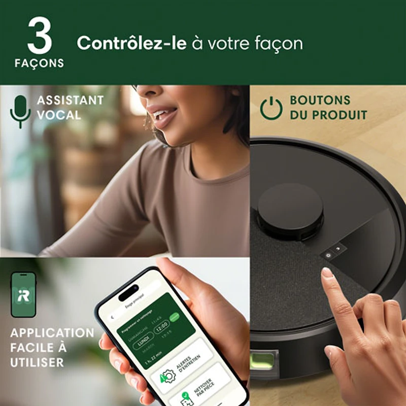 Aspirateur robot connecté Wi-Fi à vidage automatique Roomba 105 Vac d'iRobot - Noir