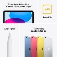 iPad A16 de 11 po et de Go avec Wi-Fi 6 et 5G d'Apple (11e génération