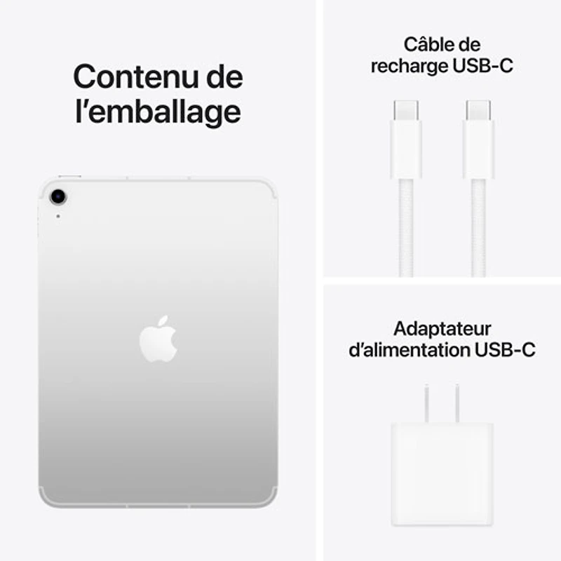 iPad A16 de 11 po et de 128 Go avec Wi-Fi 6 et 5G d'Apple (11e génération) - Argenté