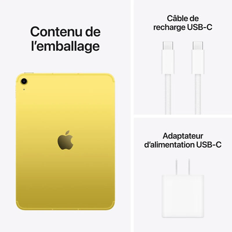 iPad A16 de 11 po et de 256 Go avec Wi-Fi 6 et 5G d'Apple (11e génération) - Jaune