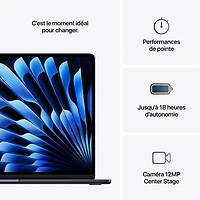 MacBook Air de 15,3 po avec Touch ID d'Apple (2025) - Minuit (M4 d'Apple/RAM Go/SSD Go
