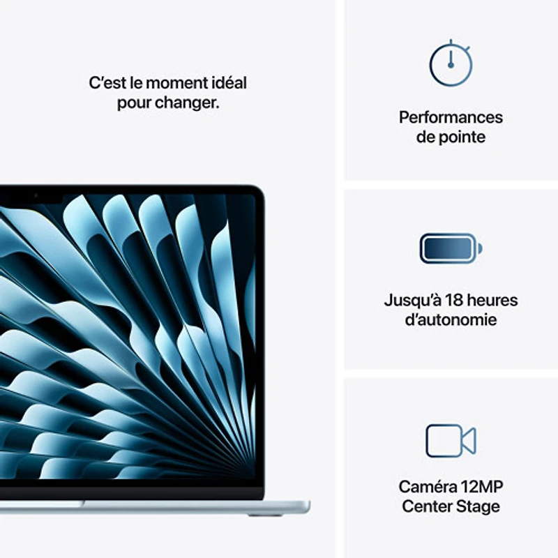 Apple MacBook Air 13.6" w/ Touch ID (2025) - Sky Blue (Apple M4 / 16GB RAM / 256GB SSD) - French