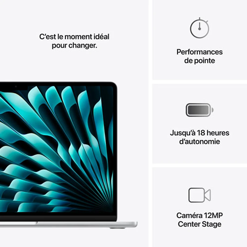 MacBook Air de 13,6 po avec Touch ID d'Apple (2025) - Argenté (M4 d'Apple/RAM 16 Go/SSD 512 Go