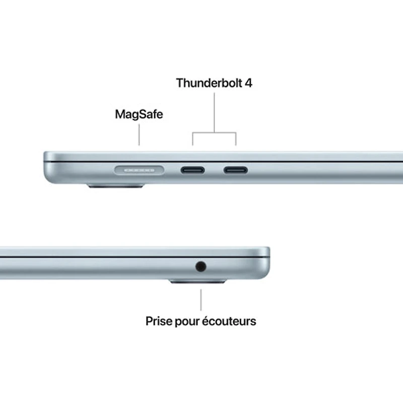 MacBook Air de 15,3 po avec Touch ID d'Apple (2025) - Bleu ciel (M4 d'Apple/RAM 16 Go/SSD 256 Go) - Français