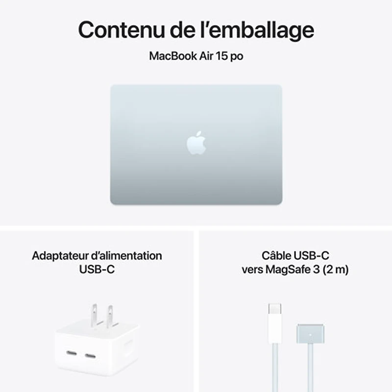 MacBook Air de 15,3 po avec Touch ID d'Apple (2025) - Bleu ciel (M4 d'Apple/RAM 16 Go/SSD 512 Go) - Anglais