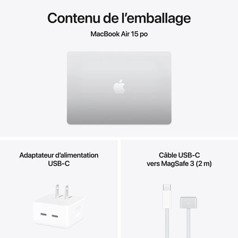MacBook Air de 15,3 po avec Touch ID d'Apple (2025) - Argenté (M4 d'Apple/RAM 16 Go/SSD 512 Go) - Français