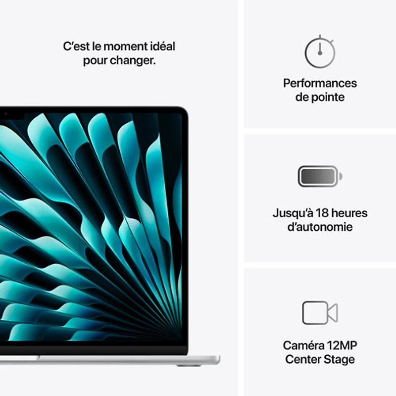 MacBook Air de 15,3 po avec Touch ID d'Apple (2025) - Argenté (M4 d'Apple/RAM 16 Go/SSD 512 Go) - Français