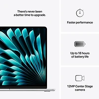 MacBook Air de 15,3 po avec Touch ID d'Apple (2025) - Argenté (M4 d'Apple/RAM 16 Go/SSD 512 Go) - Anglais