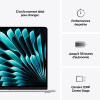MacBook Air de 15,3 po avec Touch ID d'Apple (2025) - Argenté (M4 d'Apple/RAM 16 Go/SSD 512 Go) - Anglais