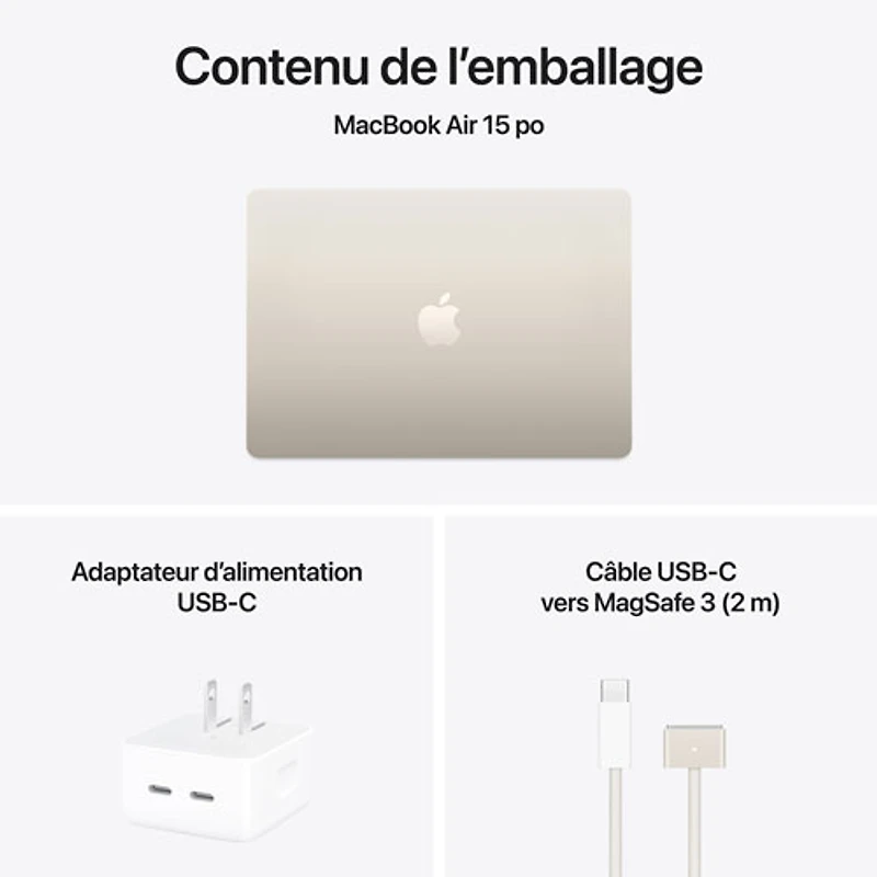 Apple MacBook Air 15.3" w/ Touch ID (2025) - Starlight (Apple M4 / 16GB RAM / 512GB SSD) - French