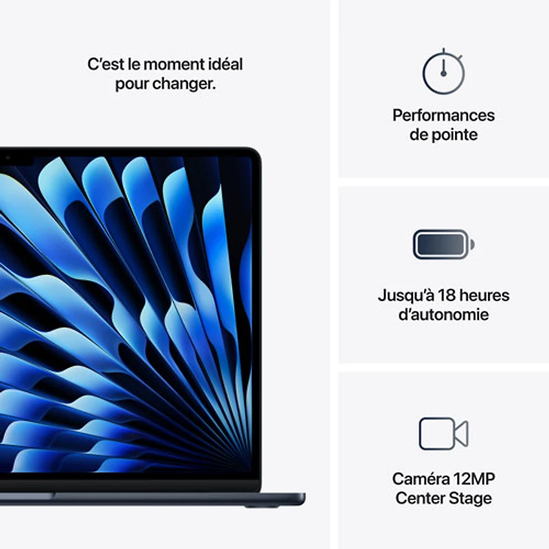 Apple MacBook Air 15.3" w/ Touch ID (2025) - Midnight (Apple M4 / 16GB RAM / 512GB SSD) - French